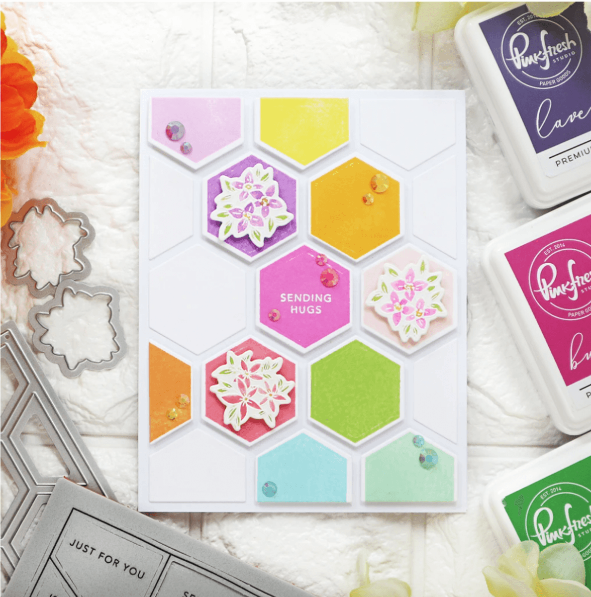 Pinkfresh Studio Hexagon Floral Bunches die set