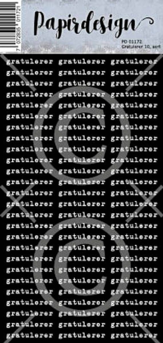 Papirdesign Gratulerer 10, sort klistremerker